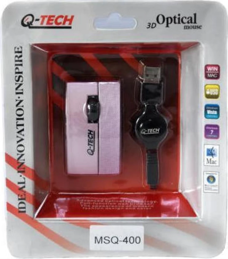 Q-Tech MSQ-400 Ενσύρματο Mini Ποντίκι Ροζ