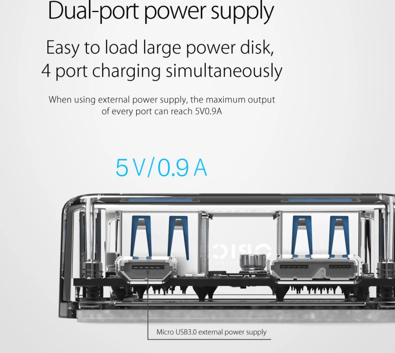 Orico Usb 3.0 Hub Mh4U-U3, 4X Usb3.0, 5Gbps, Διάφανο