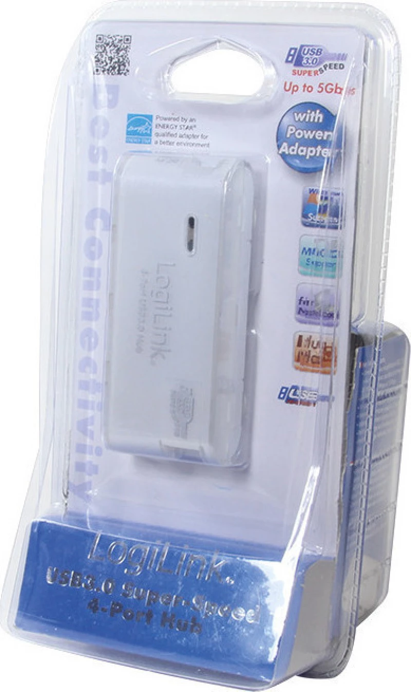 Hub Usb Logilink Ua0171 4 Θέσεων Usb 3.0 White + Psu