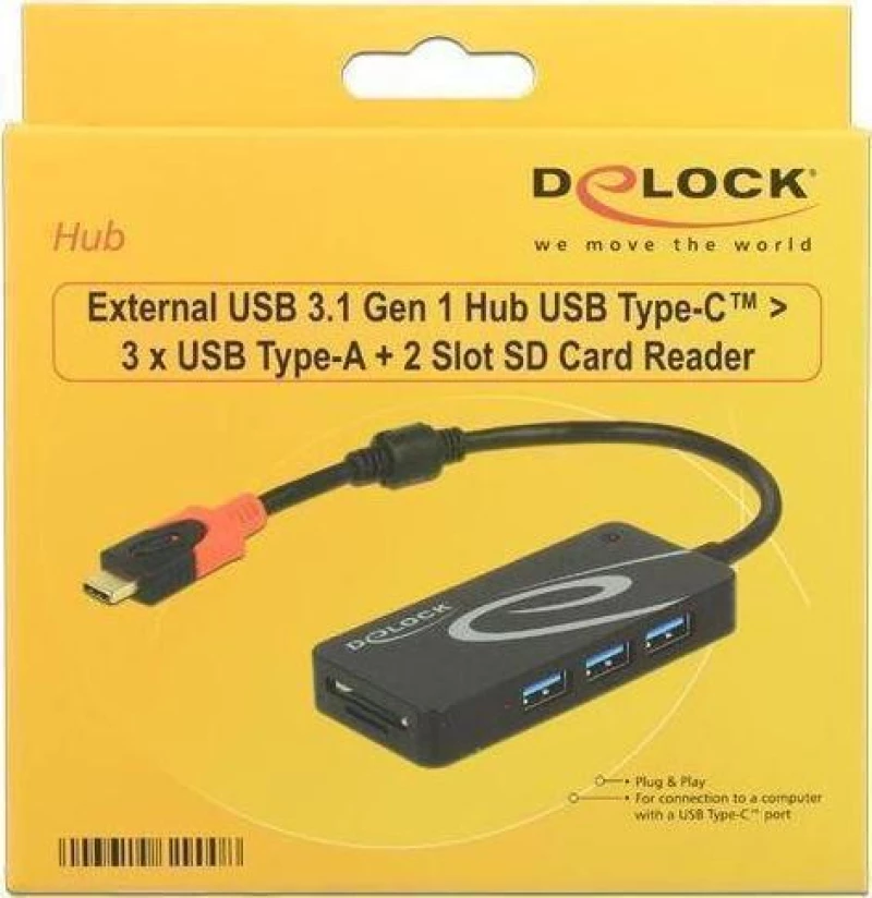 Usb Hub Delock Usb3.1 Typc -> 3X Typa +2X Slot Sd Black