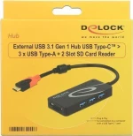 Usb Hub Delock Usb3.1 Typc -> 3X Typa +2X Slot Sd Black