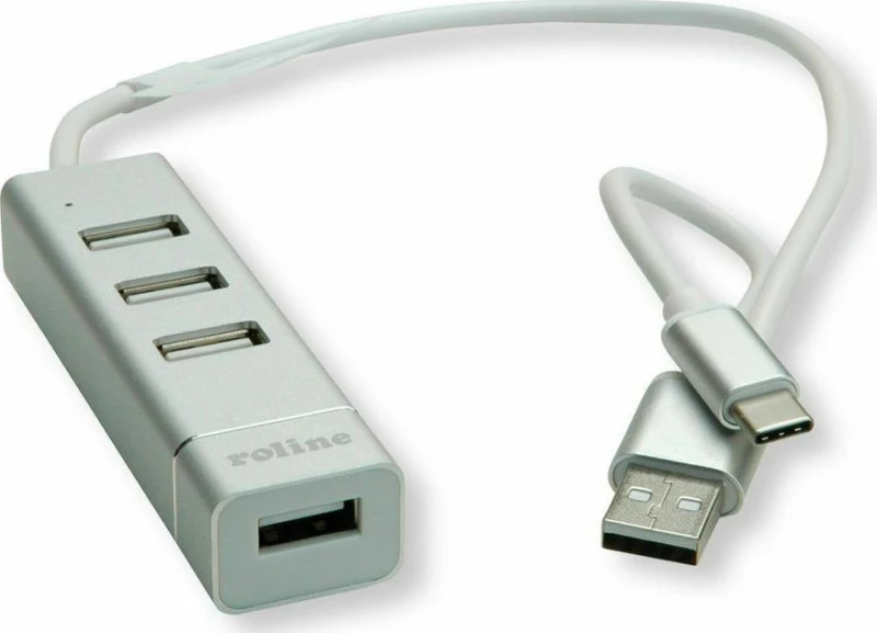 Roline USB-C/USB-A 4 Ports USB 2.0 Hub Ασημί