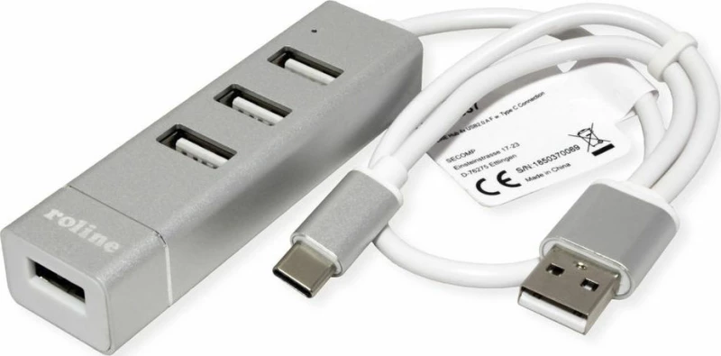 Roline USB-C/USB-A 4 Ports USB 2.0 Hub Ασημί