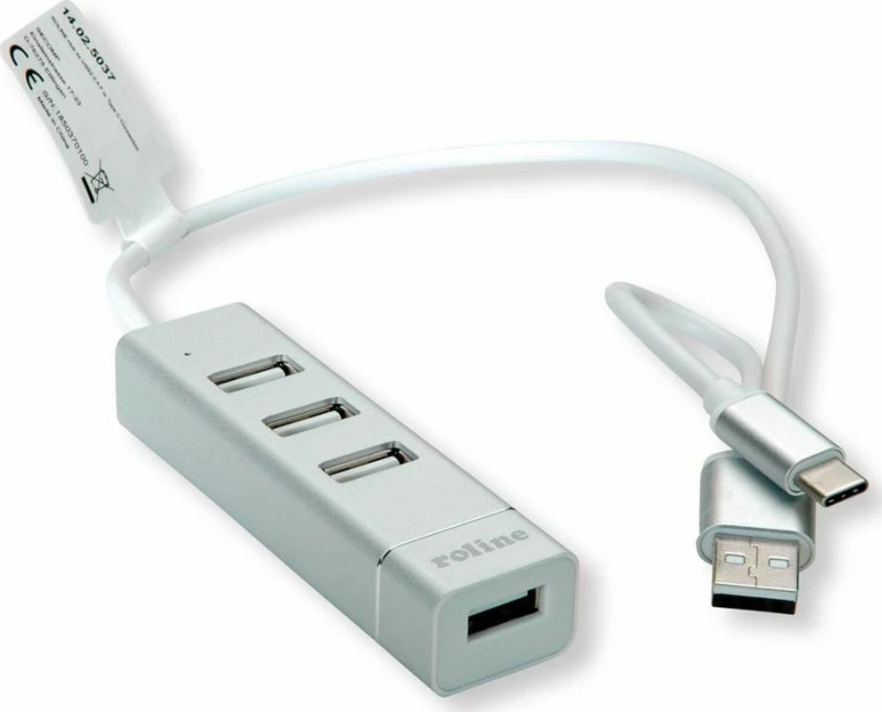 Roline USB-C/USB-A 4 Ports USB 2.0 Hub Ασημί