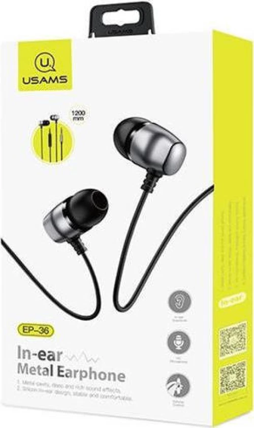 Usams EP-36 Metal In-ear Handsfree με Βύσμα 3.5mm Ασημί