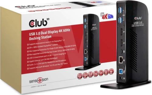 Docking Station Club3D 4K 60Hz Usb3 To6Xusb3/2Xdp/Lan/Audio Bl. Retail