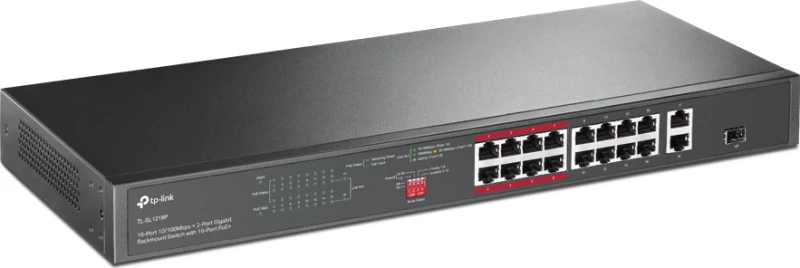 TP-LINK 16-Port 10/100 Mbps + 2-Port Gigabit Rackmount PoE Switch with 16-Port PoE+