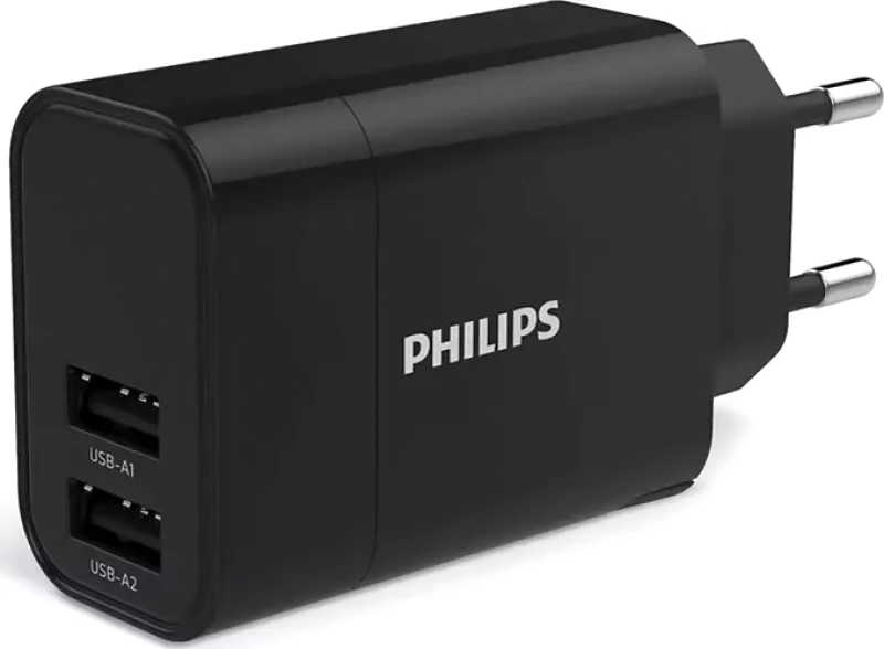 Philips 2x USB-A Wall Adapter Μαύρο (DLP2620/12)