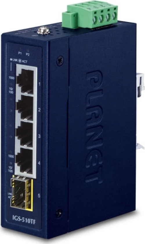 Planet Igs-510Tf Industrial Compact 4-Port 10/100/1000T + 1-Port 100/1000X Gigabit Ethernet Switch
