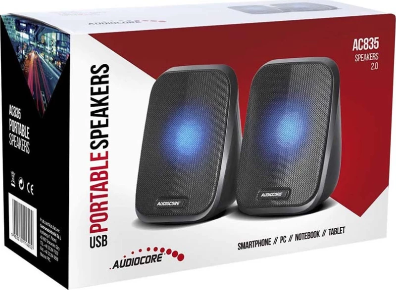 Audiocore Ac835 2.0 Stereo Speakers With Led Backlighting For Pc Laptop Smartphone