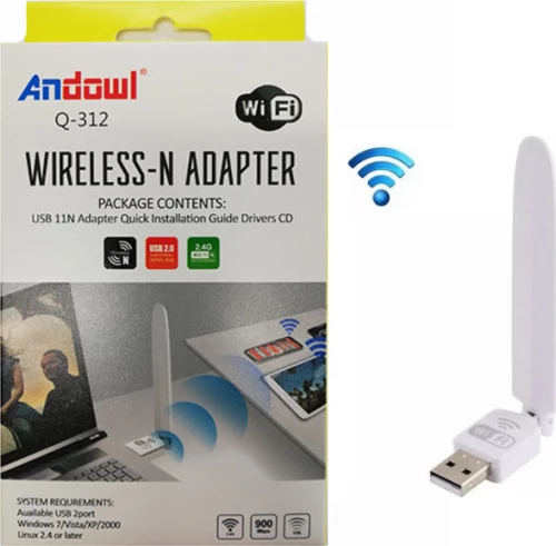 Ασύρματο Adapter Andowl Q-312 με Κεραία, σε Μαύρο Χρώμα