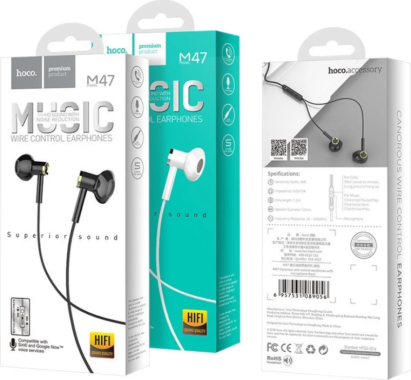 Hoco M47 Canorous Earbuds Handsfree με Βύσμα 3.5mm Μαύρο