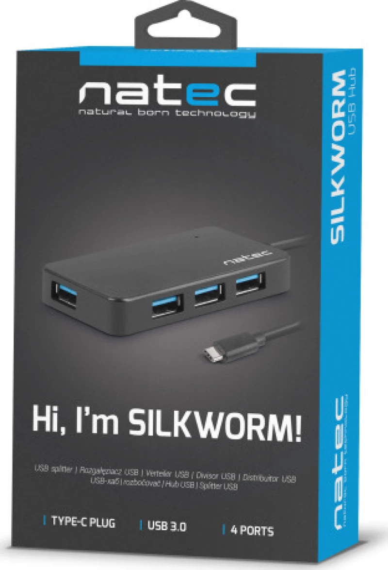 Natec Hub Usb C Silkworm Σε 4 X Usb 3.0 Μαύρο - (Nhu-1343)