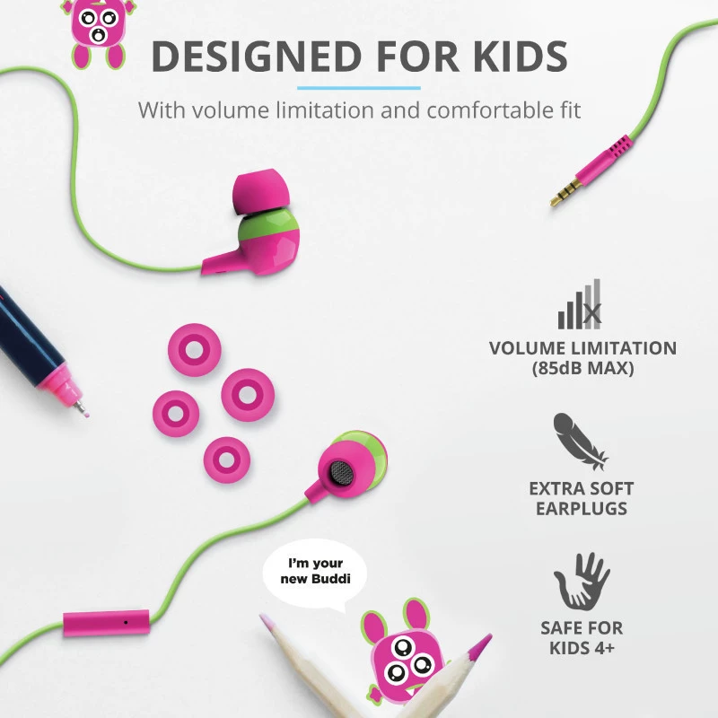 Trust Buddi Kids In-ear Handsfree με Βύσμα 3.5mm Ροζ