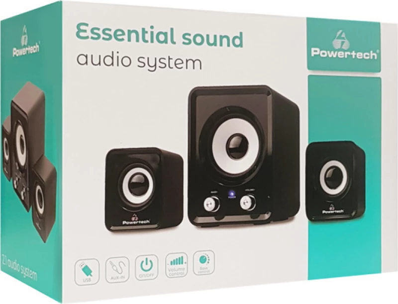 Powertech Ηχεία Essential Sound Pt-843, 2.1, 5W + 2X 3W, 3.5Mm, Μαύρα