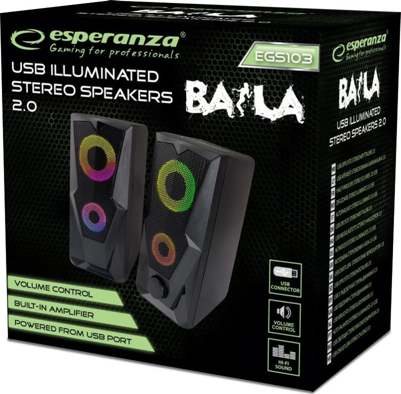 Esperanza Ηχεία Stereo Baila 2.0 Egs103, 2X3W, 3.5Mm, Μαύρα
