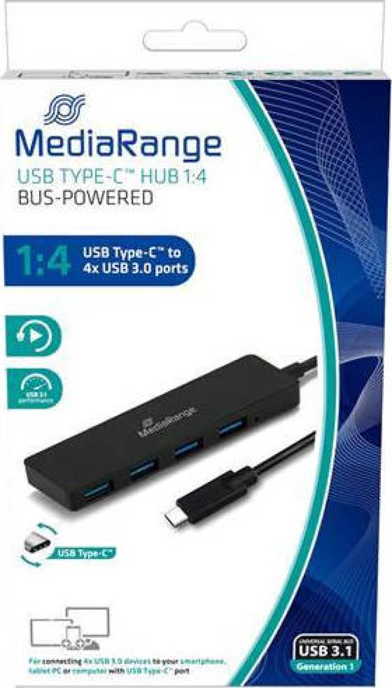 Mediarange Usb Type-C? To Usb 3.0 Hub 1:4, Bus-Powered, Black (Mrcs508)
