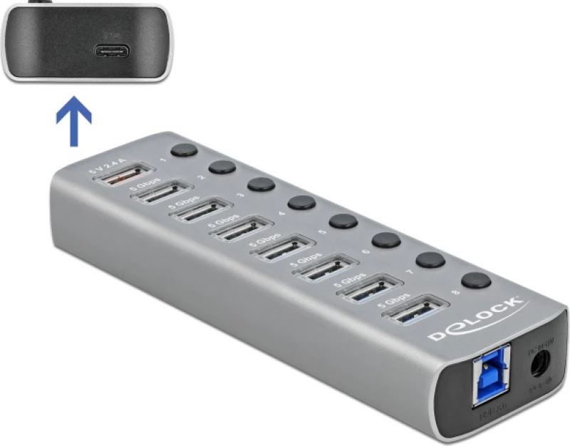 DeLock 9 Port USB 3.2 Gen 1 Hub with 1x USB Type-C PD 3.0 Port