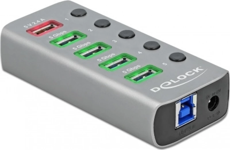 DeLock 6 Port USB 3.2 Gen 1 Hub with 1x USB Type-C PD 3.0 Port