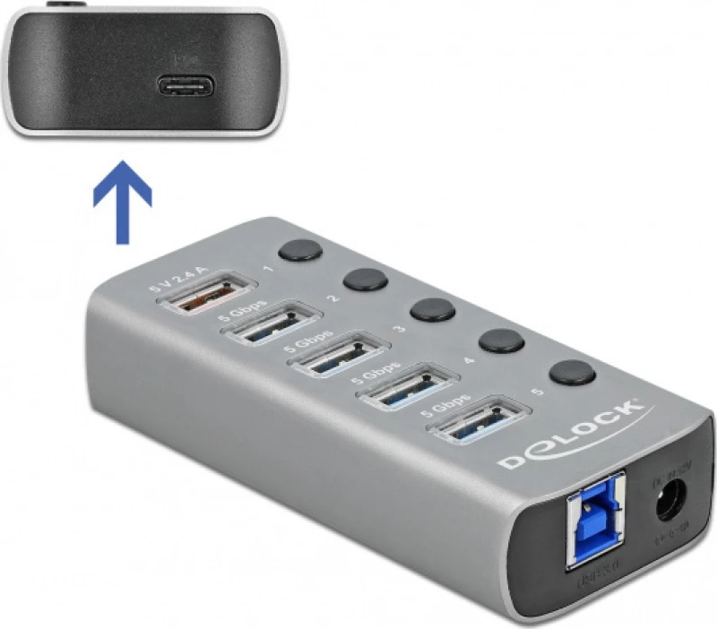 DeLock 6 Port USB 3.2 Gen 1 Hub with 1x USB Type-C PD 3.0 Port