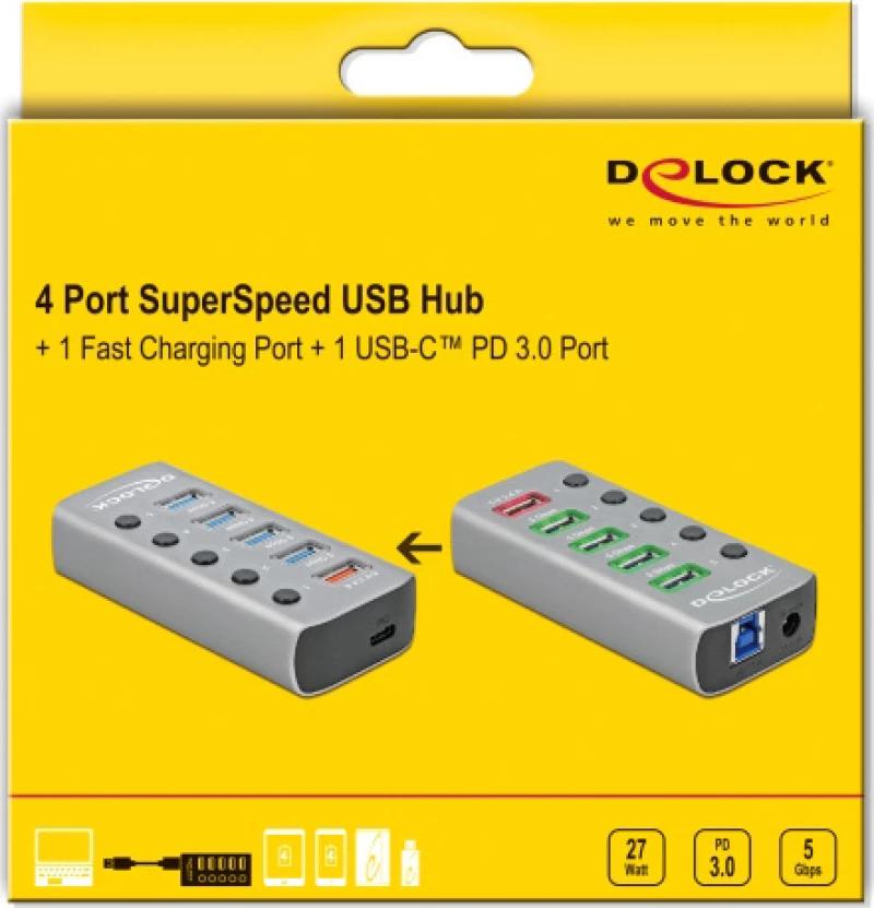 DeLock 6 Port USB 3.2 Gen 1 Hub with 1x USB Type-C PD 3.0 Port