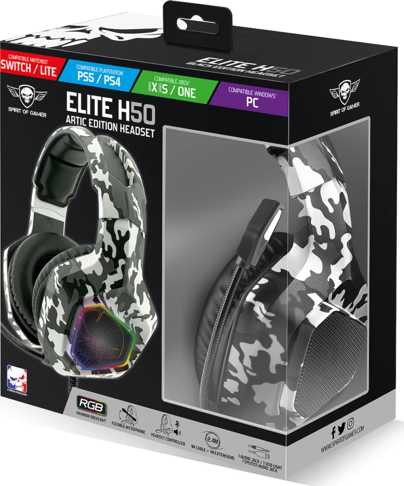 Spirit of Gamer Elite H50 Over Ear Gaming Headset (USB) Arctic