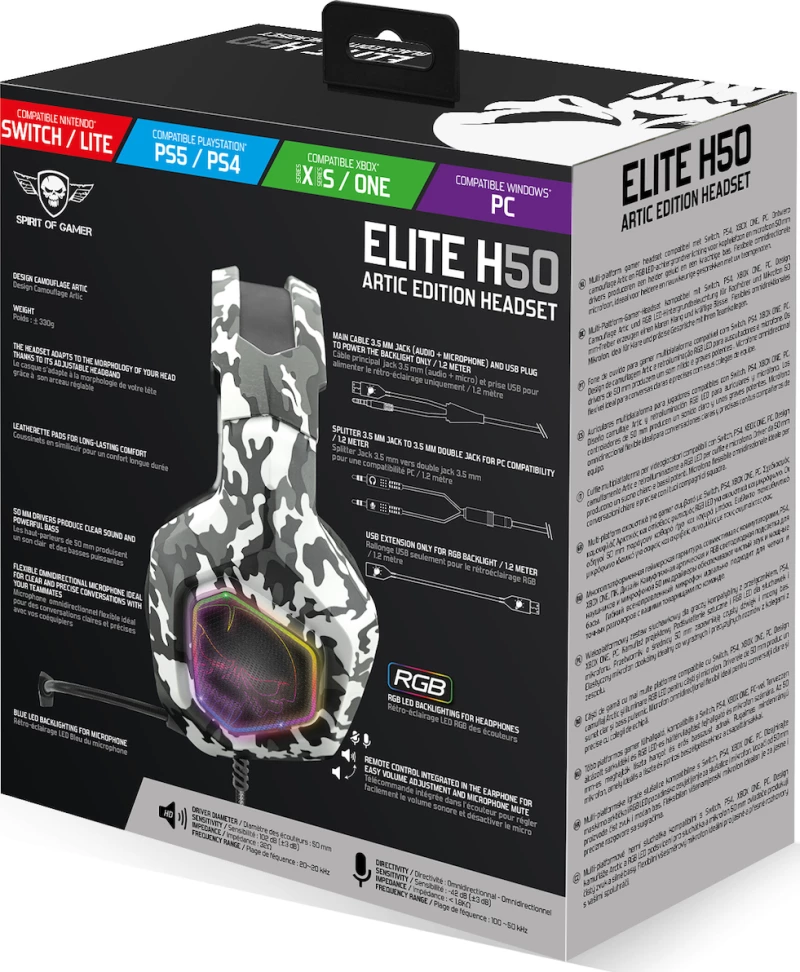 Spirit of Gamer Elite H50 Over Ear Gaming Headset (USB) Arctic