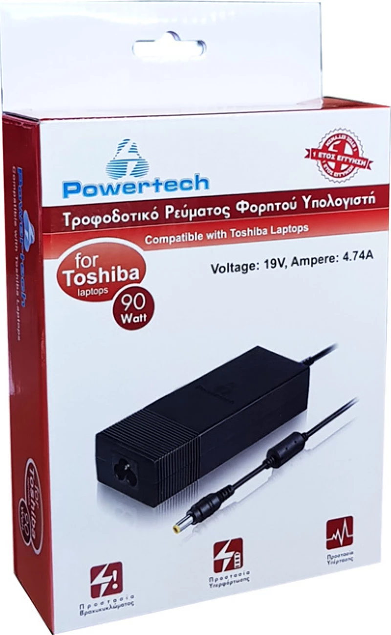Powertech Φορτιστής Laptop Pt-54 Για Toshiba, 90W, 19V