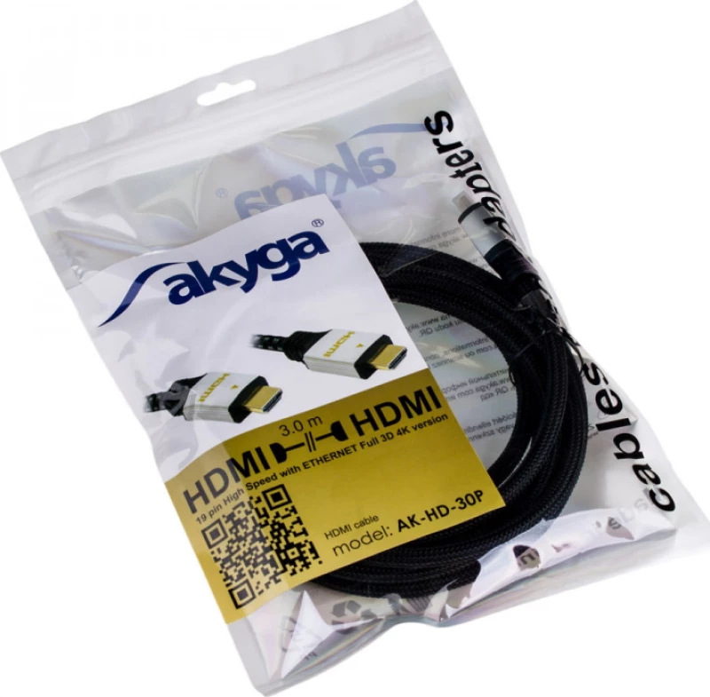 Akyga HDMI 2.0 Braided Cable HDMI male - HDMI male 3m Μαύρο