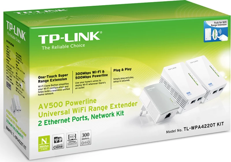 Tp-Link Tl-Wpa4220Tkit V1.3, Av500 2-Port Powerline Wifi Extender 3-Pack Kit