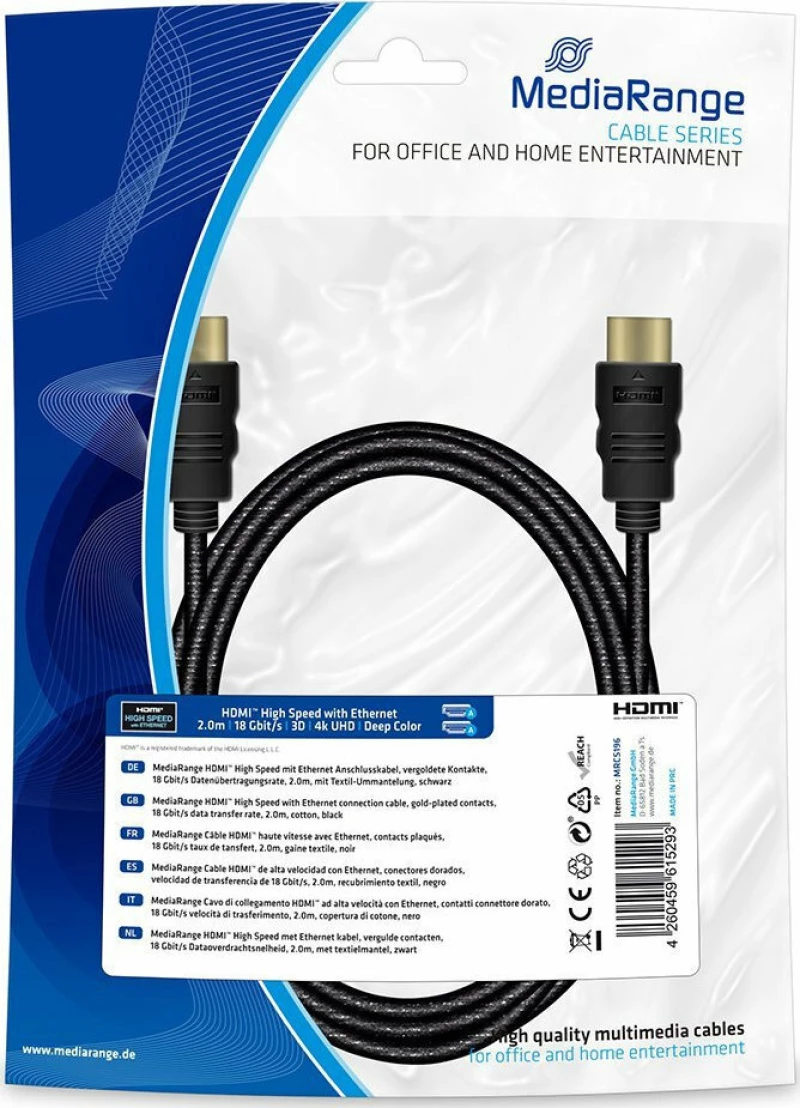 MediaRange HDMI 2.0 Cable HDMI male - HDMI male 2m Μαύρο