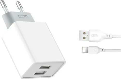 XO Lightning Cable & 2x USB-A Wall Adapter Λευκό (L65)