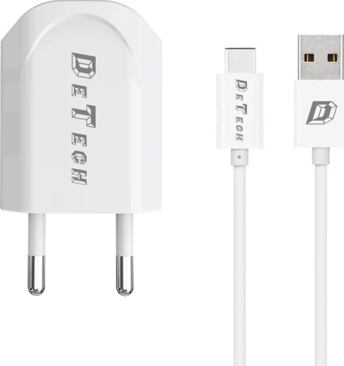 De Tech USB Type-C Cable & Wall Adapter Λευκό (DE-11C)