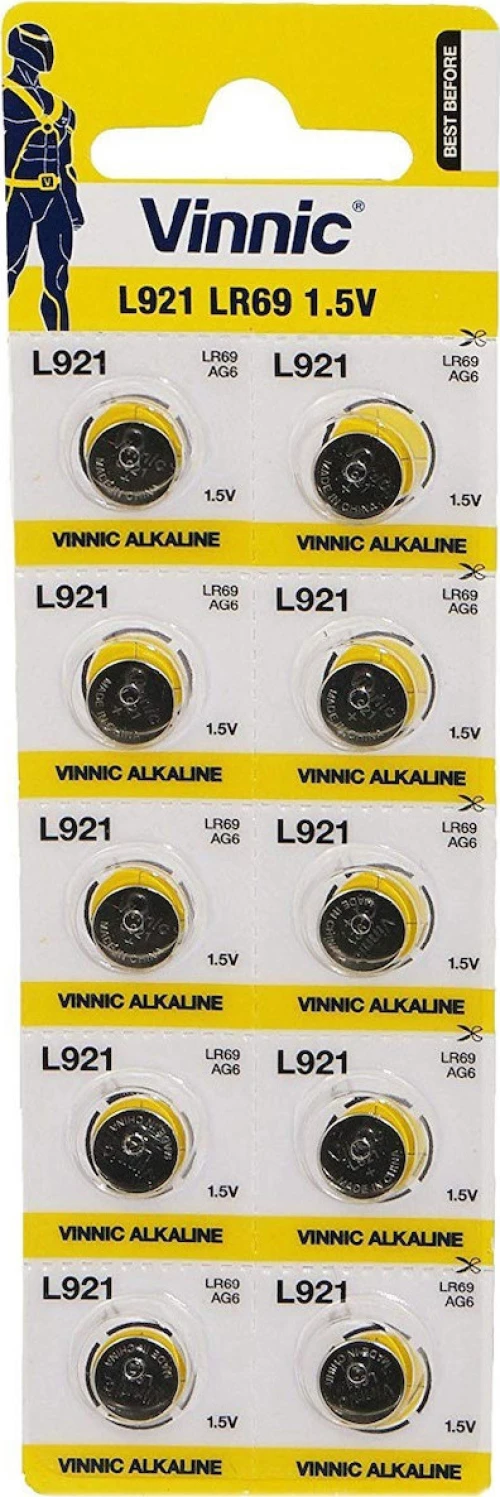 Buttoncell Vinnic Lr1154F Ag13 Lr44 Τεμ. 10 Με Διάτρητη Συσκευασία