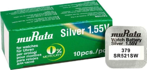 Murata Μπαταρία Silver Oxide Για Ρολόγια Sr521Sw, 1.55V, No379, 10Τμχ