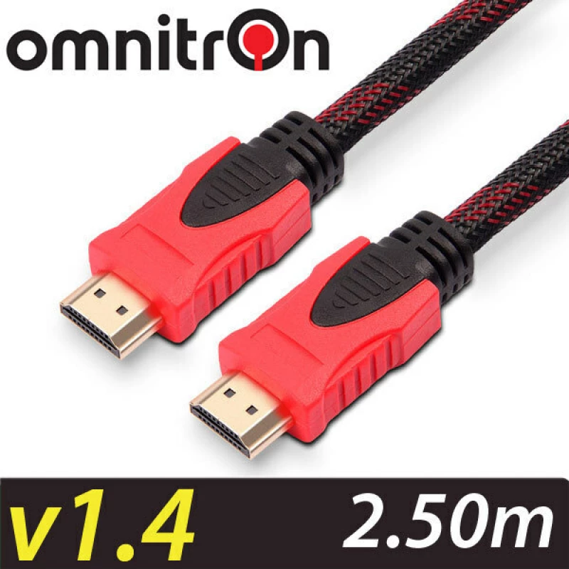 Omnitron HDMI 1.4 Braided Cable HDMI male - HDMI male 3m Κόκκινο