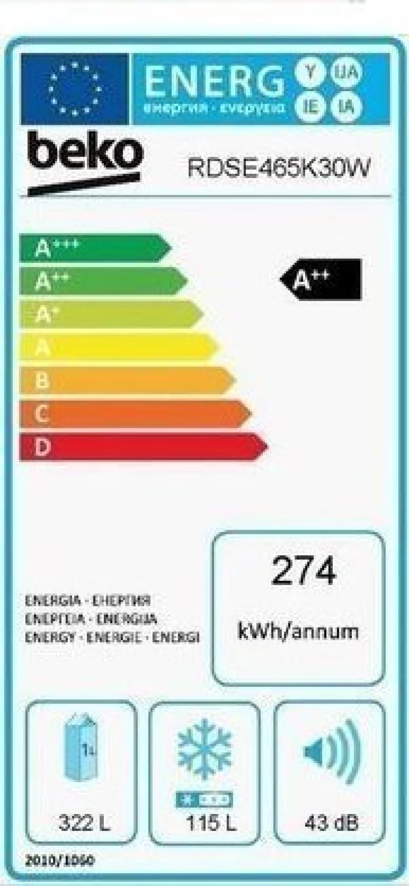 Beko RDSE465K30W Ψυγείο Δίπορτο