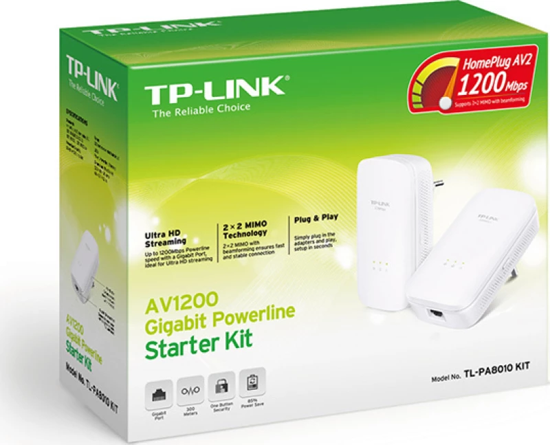 Tp-Link Powerline Starter Kit Tl-Pa8010, Av1200 Gigabit, Ver. 1.0 6935364094027