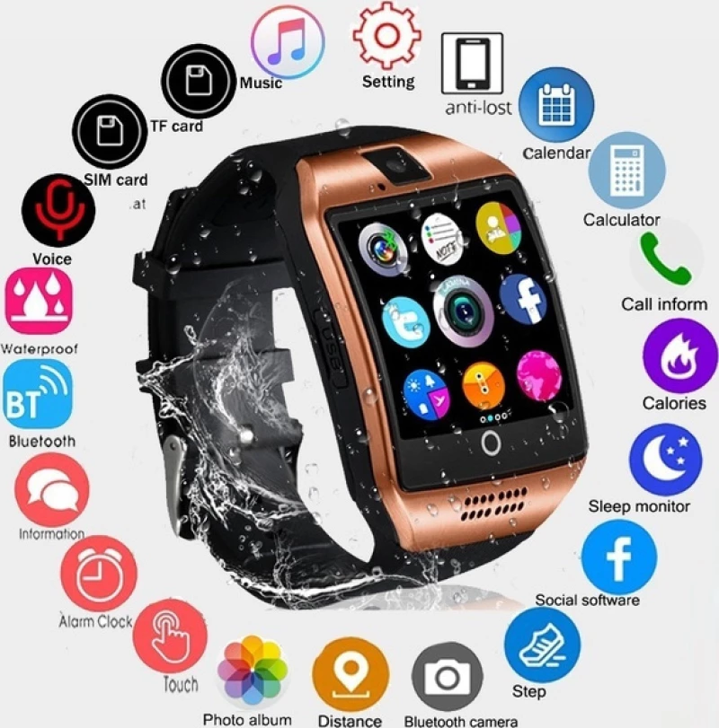 Bluetooth Smartwatch πολλαπλών λειτουργιών Με Ελληνικό Μενού Χρυσό Q18