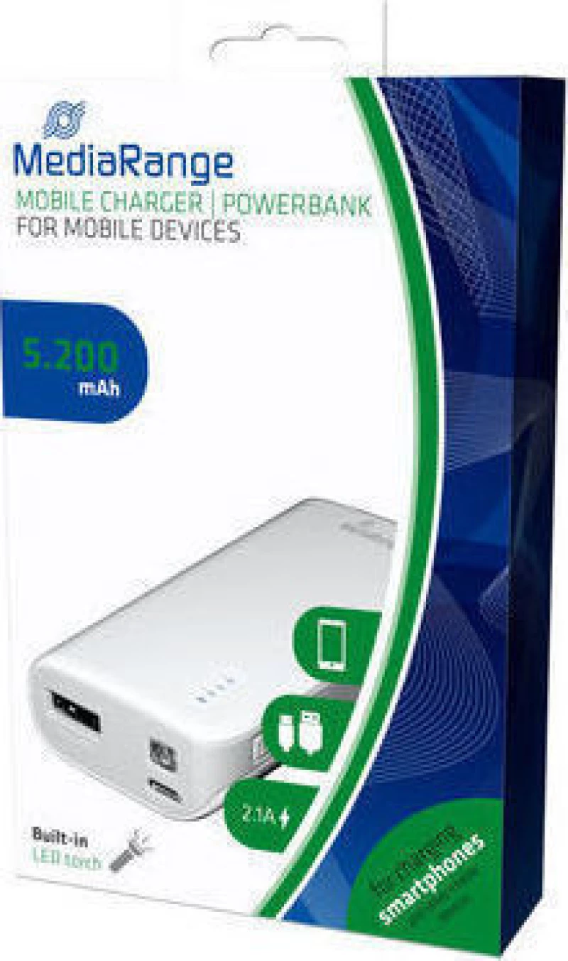 MediaRange Mobile Power Bank 5.200mAh with Built-in torch (MR751)