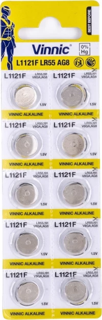 Buttoncell Vinnic Lr1121F Ag8 Lr55 Τεμ. 10 Με Διάτρητη Συσκευασία