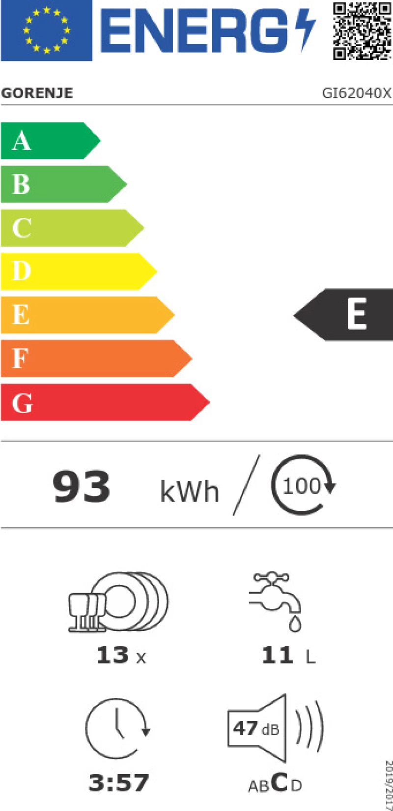 Gorenje GI62040X Πλυντήριο Πιάτων Εντοιχιζόμενο