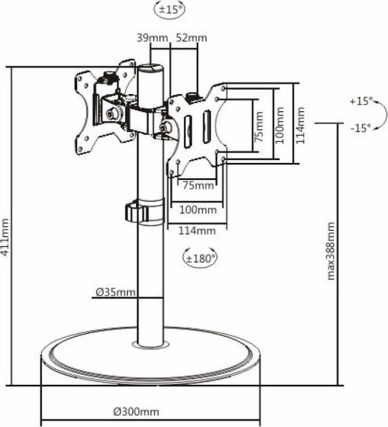 Brateck Βάση Γραφείου Ldt40-T02 Για 2 Οθόνες 17" - 32", 8Kg 5210131019863