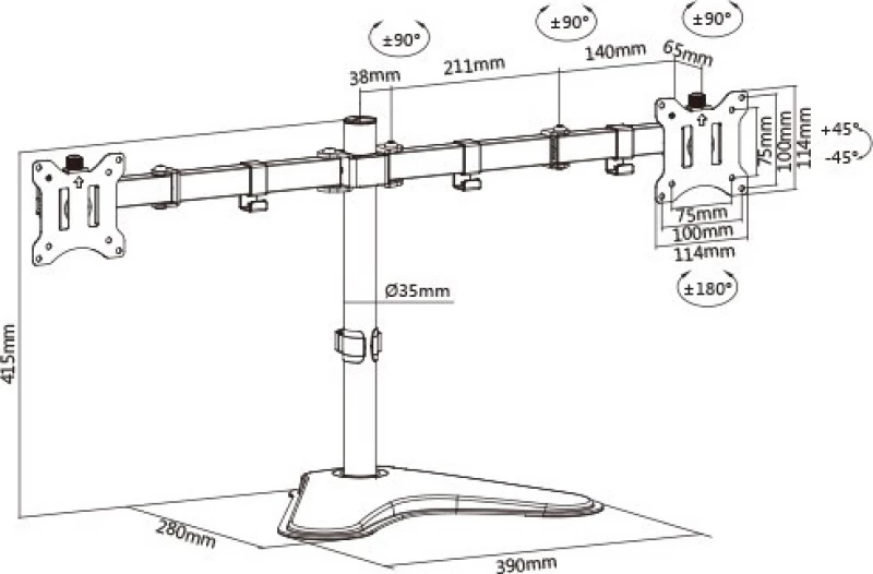 Brateck Βάση Γραφείου Ldt42-T024, Για 2 Οθόνες 17"-32", 8Kg 5210131032299