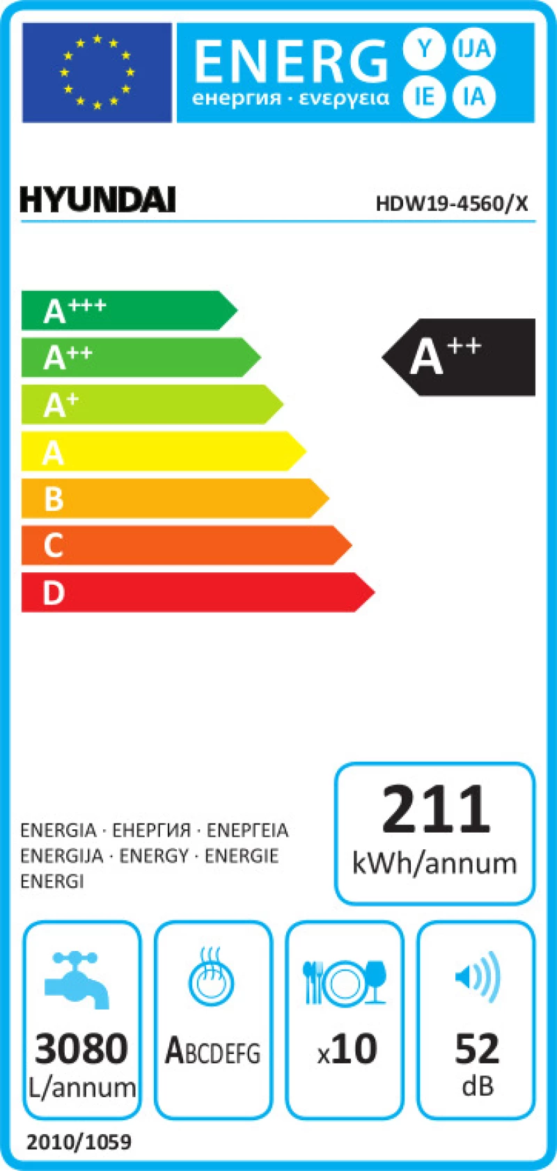 Hyundai HDW19-4560/X Πλυντήριο Πιάτων Ελεύθερο