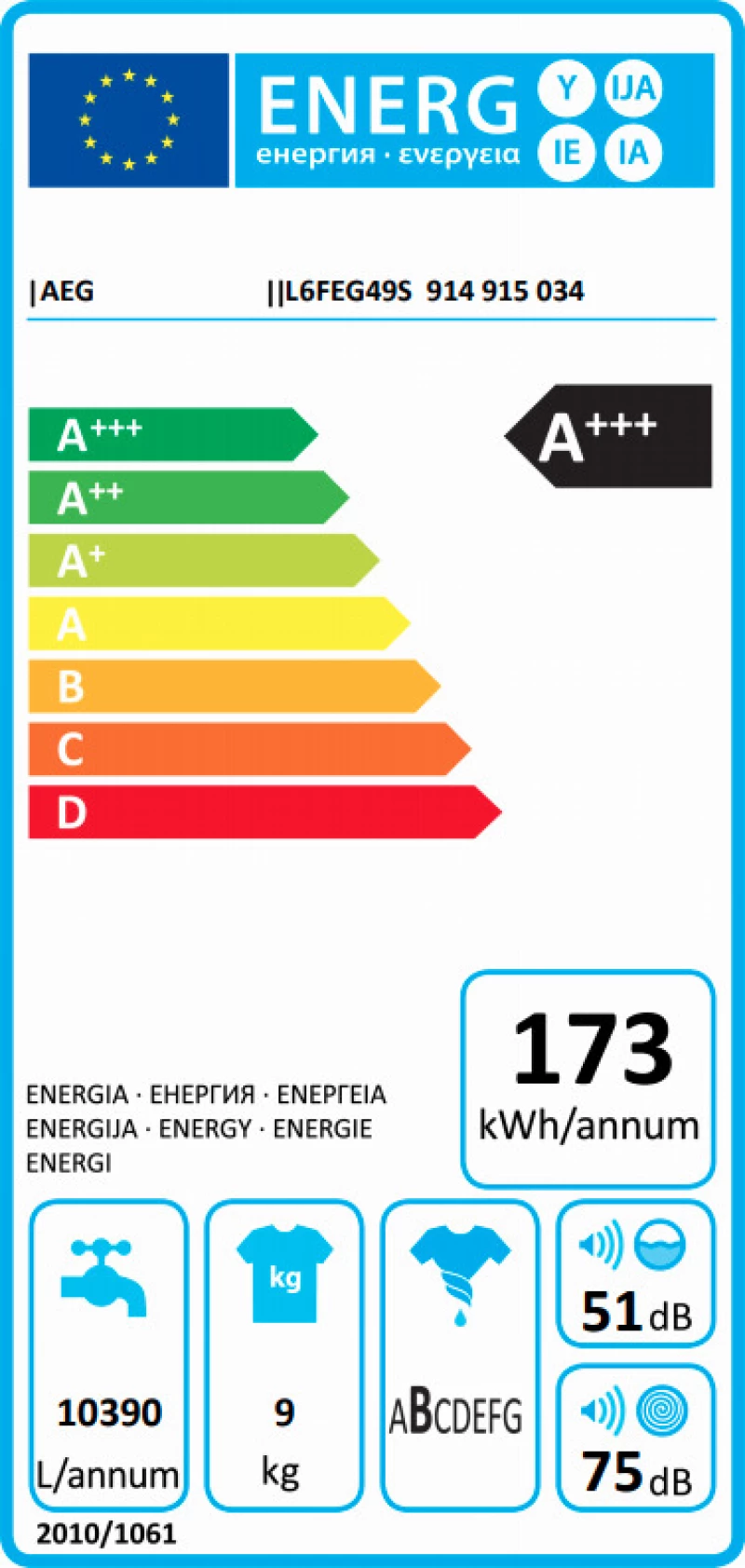 AEG L6FEG49S 1400 Στροφές 9kg