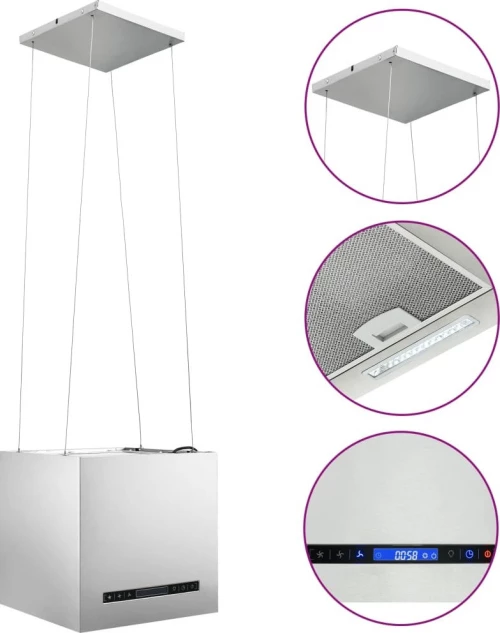 vidaXL Απορροφητήρας Νησίδα Κρεμαστός Αφής με LCD 37 εκ. Ανοξ. Ατσάλι