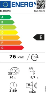 Blomberg GVS28021 Πλυντήριο Πιάτων Ελεύθερο