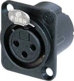 Neutrik NC3FD-LX-B Θηλυκό Μεταλλικό Βύσμα XLR 3 Επίχρυσων Πόλων Τύπου "D" για Panel - Μαύρο