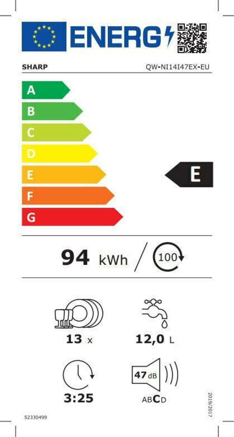 Sharp QW-NI14I47EX Πλυντήριο Πιάτων Εντοιχιζόμενο